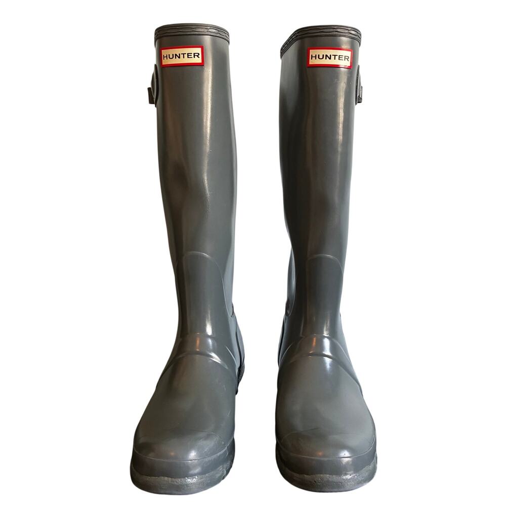Hunter Original Tall Gloss Rain Boots Gray 6M/7F
